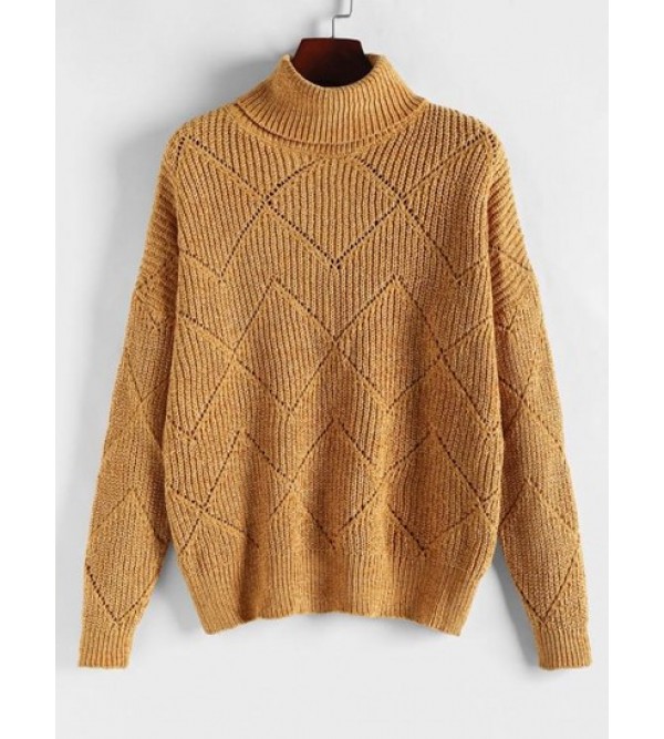 Turtleneck Chenille Pointelle Knit Sweater