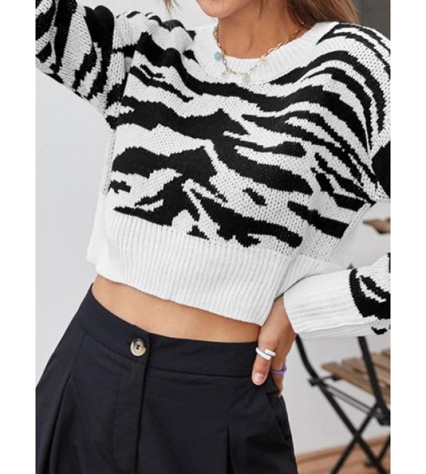 Tiger Print Cropped Sweater