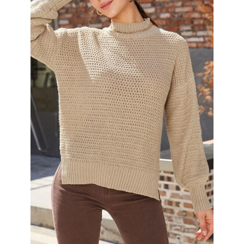 Stepped Split-hem Chinese Wave Stitch Sweater