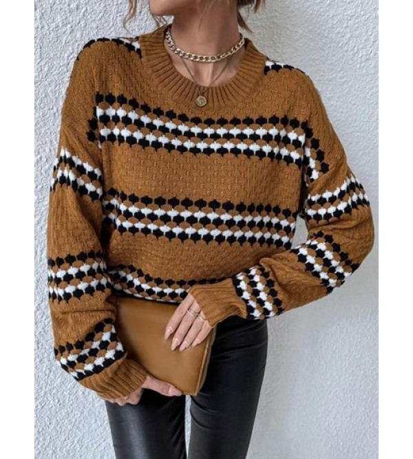 Contrast Striped Drop Shoulder Slouchy Sweater