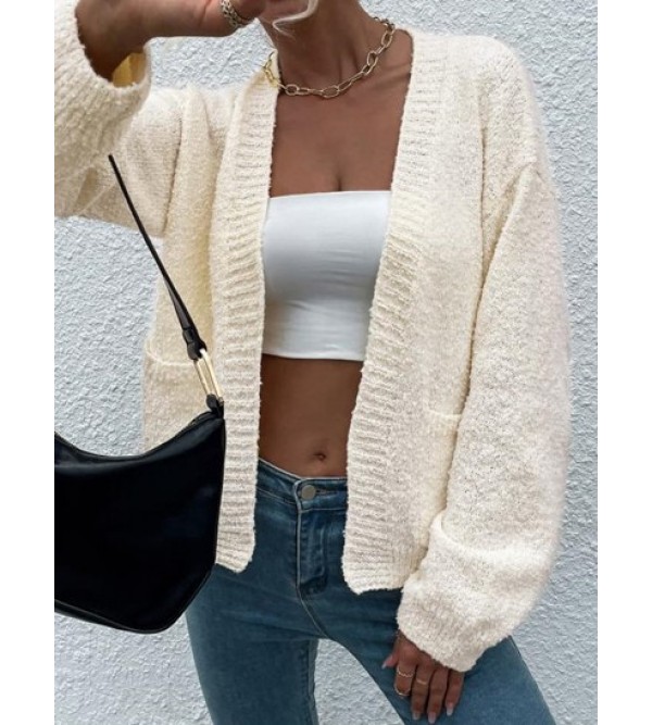 Open Front Solid Boucle Knit Cardigan