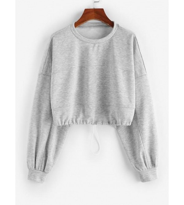 Drop Shoulder Drawstring Waist Cropped Sweatshirt