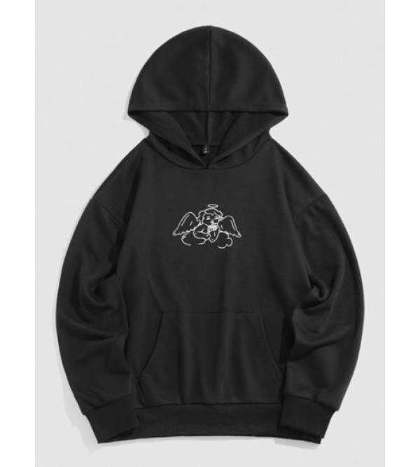 Drop Shoulder Angel Print Renaissance Hoodie