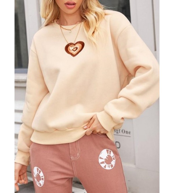 Heart Embroidered Valentines Loose Sweatshirt