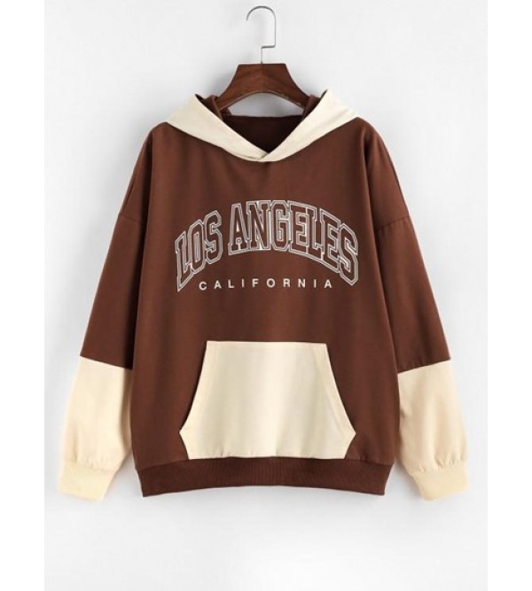 Drop Shoulder Colorblock Letter Print Hoodie