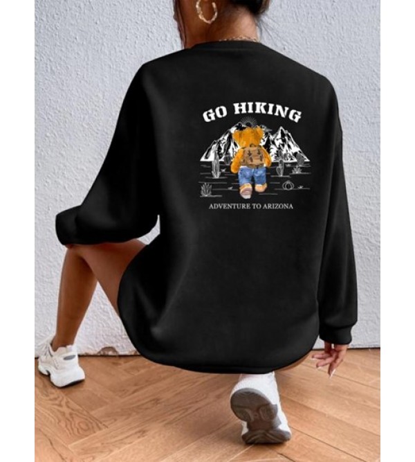 Hiking Bear Print Pullover Sweatshirt