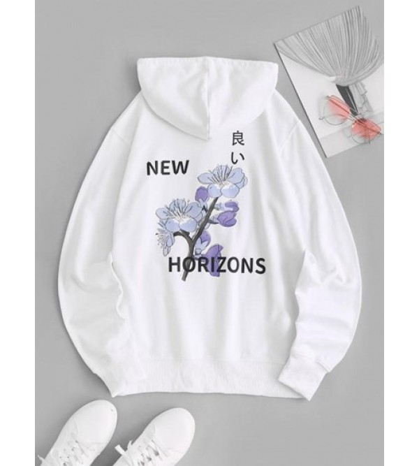 Cotton Flower Graphic Kangaroo Pocket Hoodie