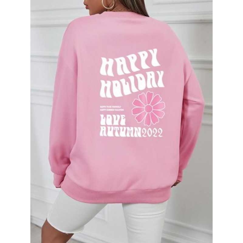 Crewneck HAPPY HOLIDAY Floral Graphic Sweatshirt