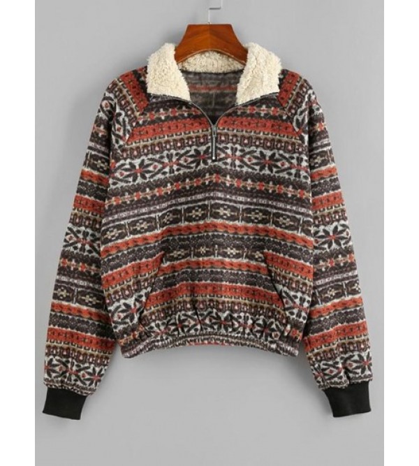 Tribal Faux Shearling Collar Quarter Zip Sweatshirt