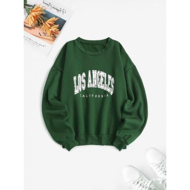 Flocking Lined Los Angeles Print Drop Shoulder Sweatshirt
