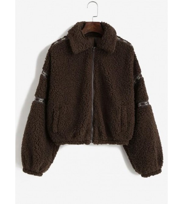 Tribal Tape Drop Shoulder Pocket Teddy Coat