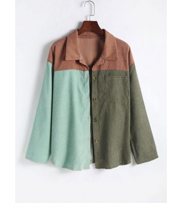 Patchwork Button Up Corduroy Blouse