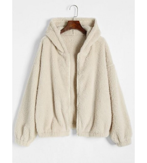 Hooded Fluffy Faux Shearling Jacket