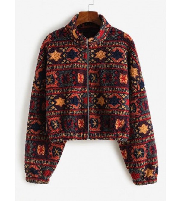 Tribal Print Short Teddy Coat