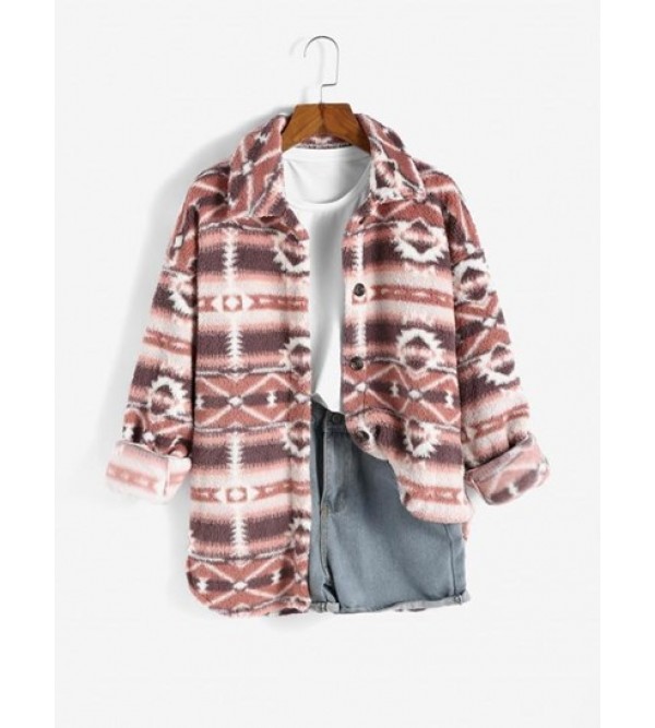 Faux Fur Aztec Drop Shoulder Coat