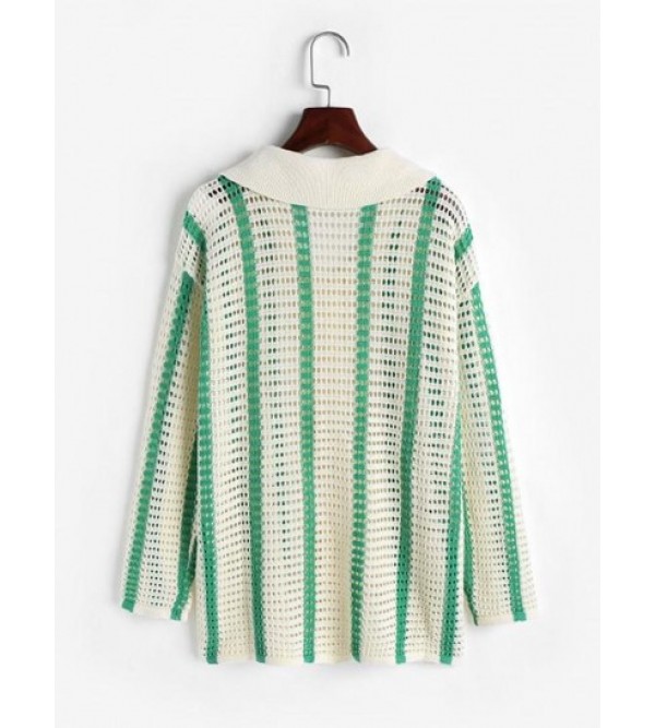 Striped Openwork Drop Shoulder Cardigan