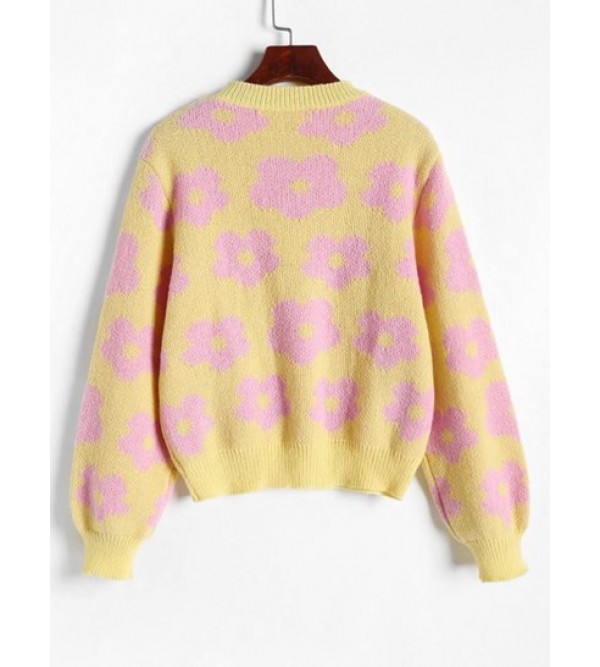 Crewneck Pastel Floral Graphic Sweater