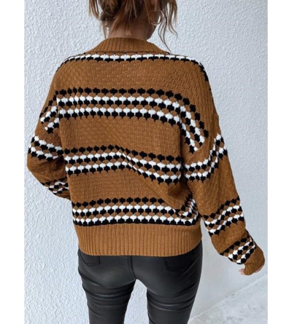 Contrast Striped Drop Shoulder Slouchy Sweater