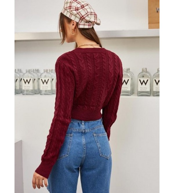 Cable Knit Openwork Crop Sweater