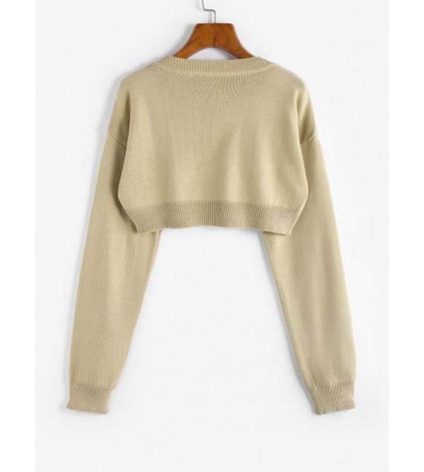 Solid V Neck Cropped Sweater