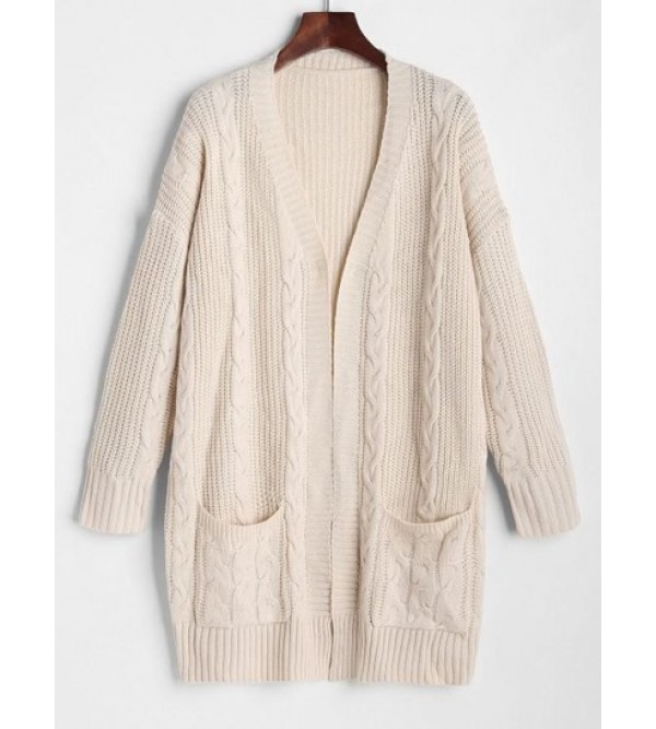 Cable Knit Patch Pocket Longline Cardigan