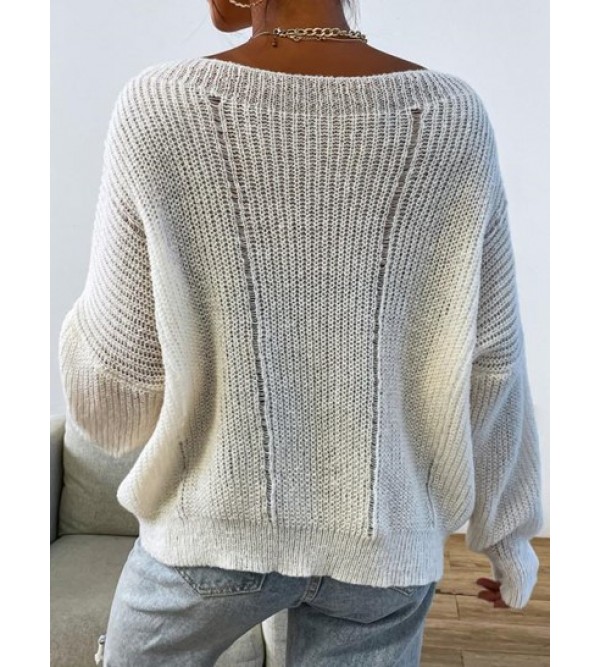 Slash Neck Ripped Detail Slouchy Sweater