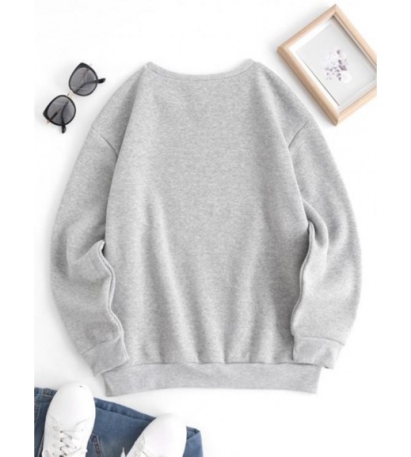 Fleece Lined Slouchy Graphic Pullover Sweatshirt