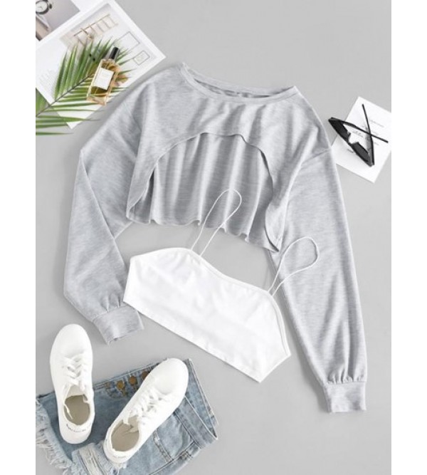 Drop Shoulder Extreme Crop Sweatshirt With Camisole