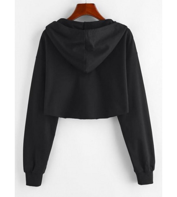 Raw Hem Zip Up Cropped Hoodie