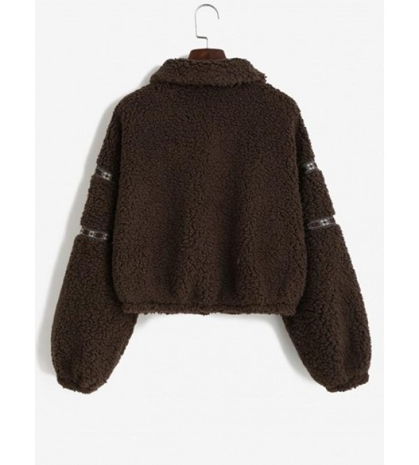 Tribal Tape Drop Shoulder Pocket Teddy Coat