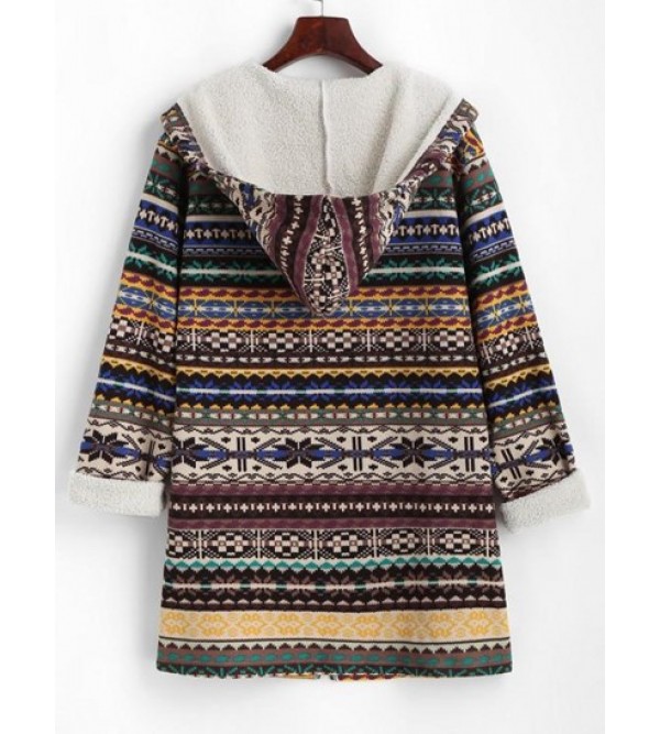 Tribal Print Zip Up Fleece Lined Coat