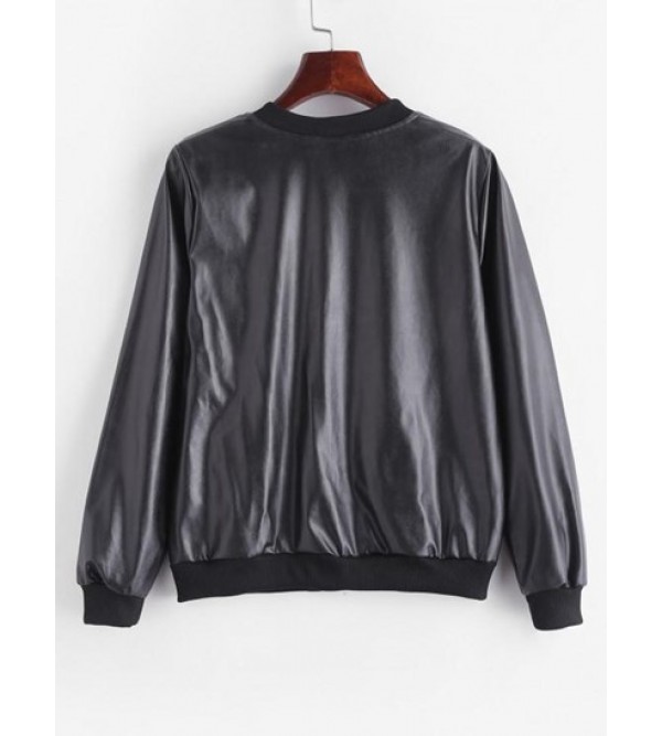 Fleece Lined Faux Leather Zip Jacket