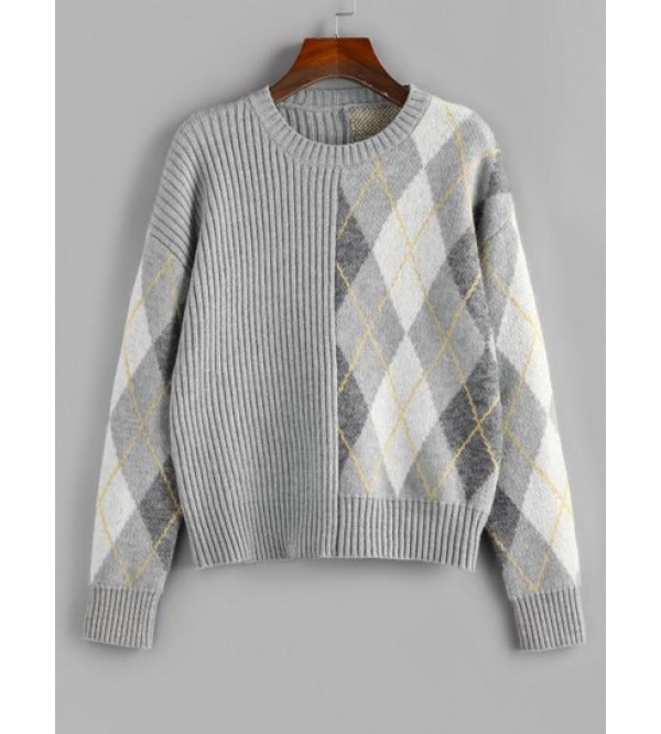 Argyle Ribbed Drop Shoulder Sweater