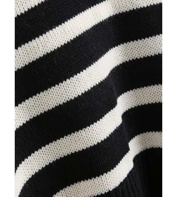 Turtleneck Striped Drop Shoulder Sweater