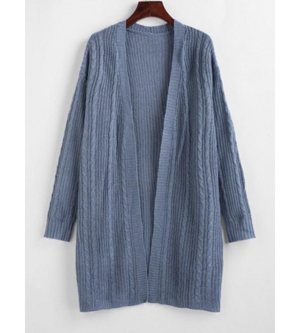 Open Front Long Cable Knit Cardigan