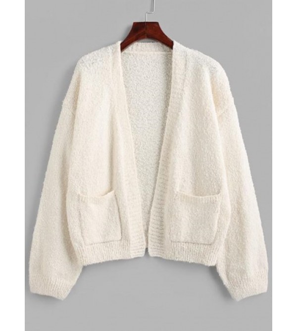 Open Front Solid Boucle Knit Cardigan