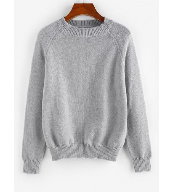 Solid Crew Neck Raglan Sleeve Sweater