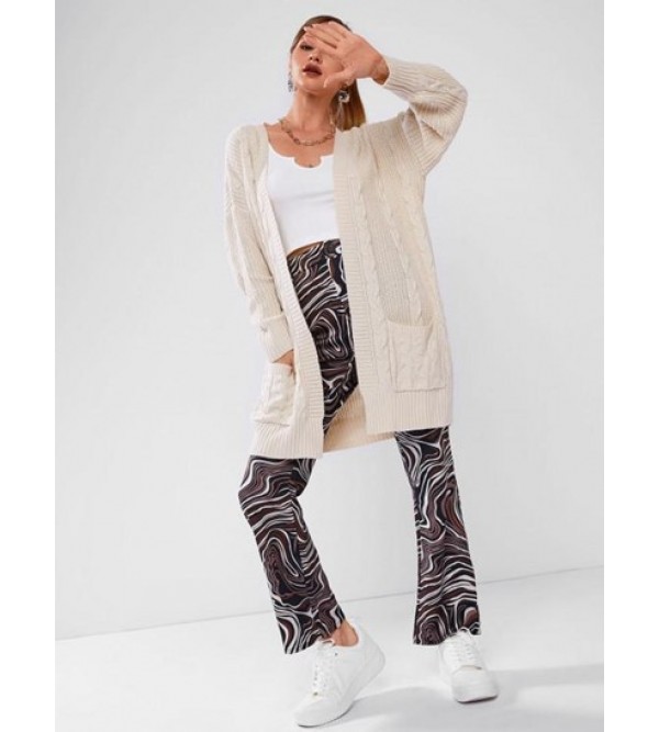 Cable Knit Patch Pocket Longline Cardigan