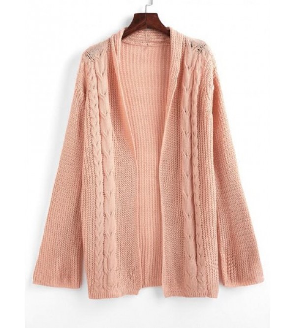 Cable Knit Open Front Long Cardigan