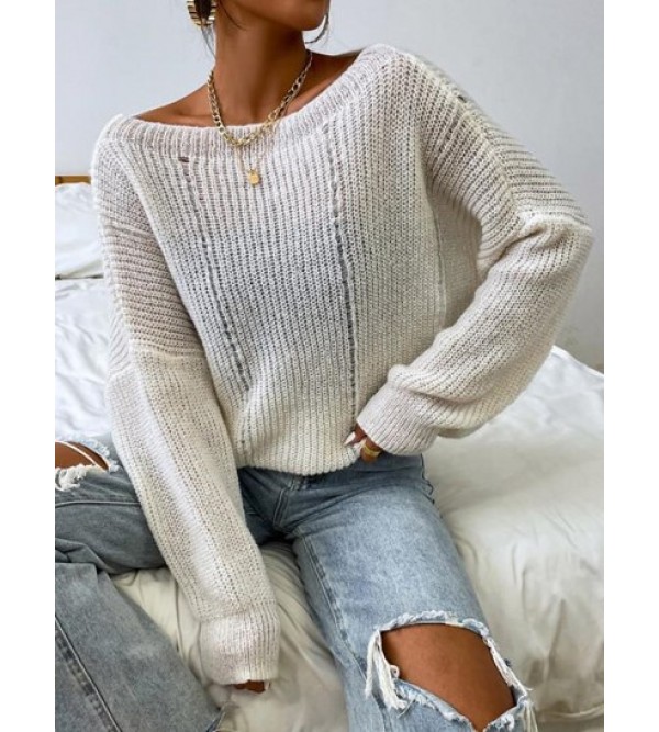 Slash Neck Ripped Detail Slouchy Sweater