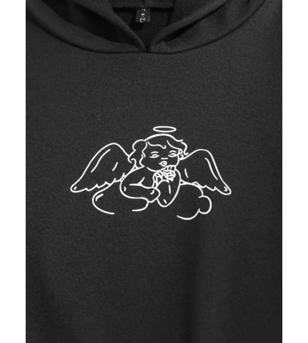 Drop Shoulder Angel Print Renaissance Hoodie