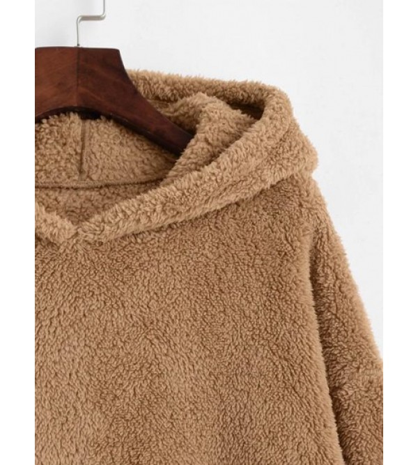 Faux Fur Bear Ear Pocket Fluffy Tunic Hoodie