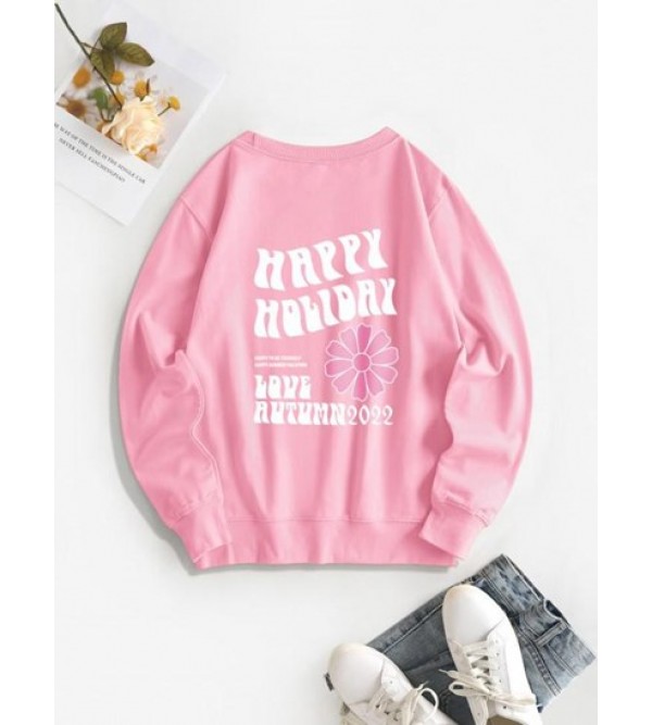 Crewneck HAPPY HOLIDAY Floral Graphic Sweatshirt