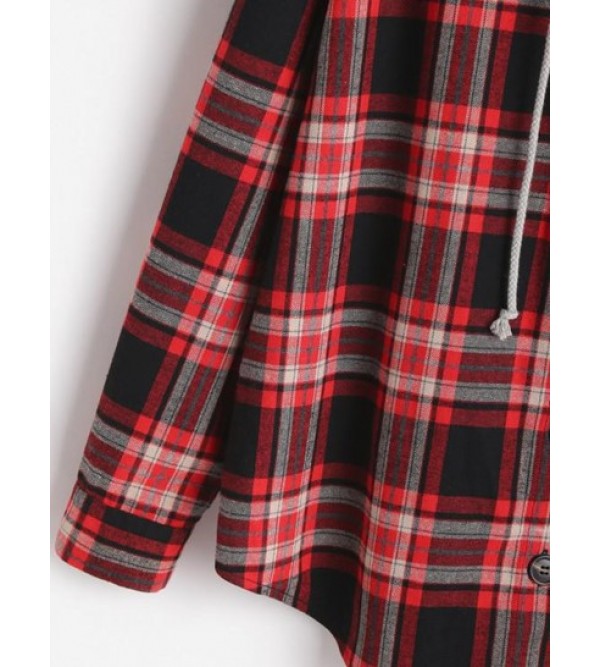 Plaid Button Up Hooded Shacket