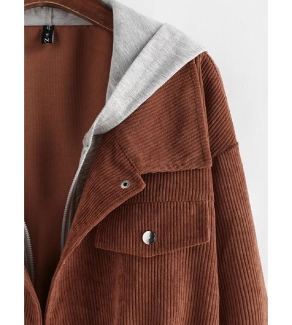 Hooded Corduroy Double Closure Zip Jacket