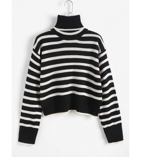 Turtleneck Striped Drop Shoulder Sweater