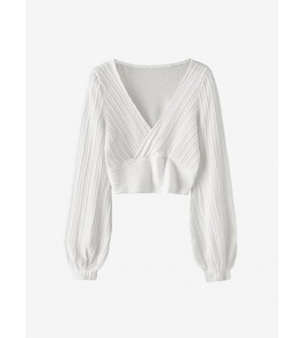 Cable Knit Surplice Cropped Knitwear