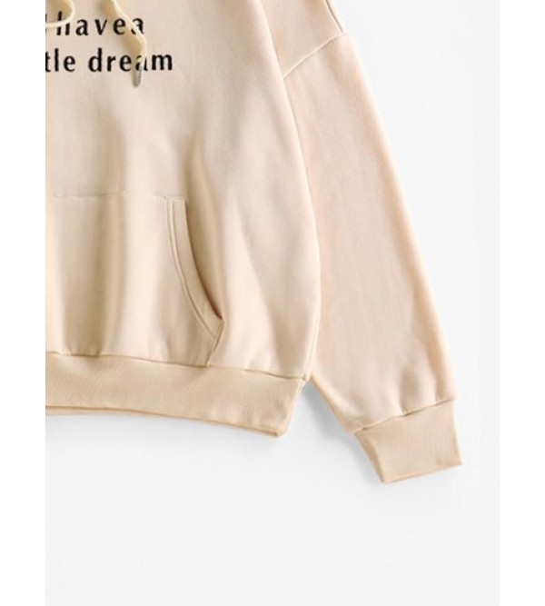 Drop Shoulder Slogan Print Thermal Lined Hoodie