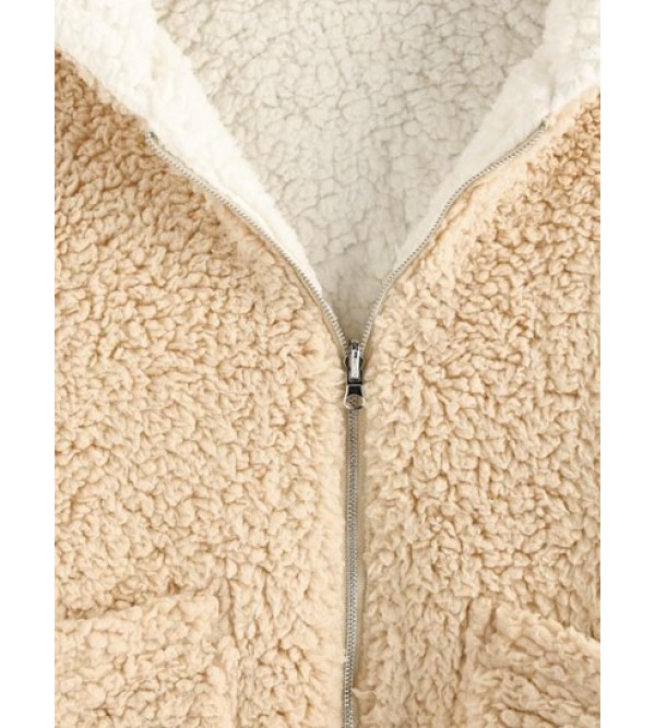 Reversible Hooded Pocket Drop Shoulder Teddy Coat