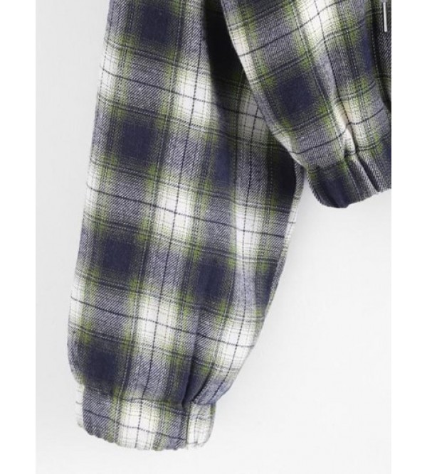 Fuzzy Flannel Hooded Faux Shearling Lined Plaid Jacket